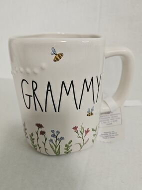 Rae Dunn Grammy Floral Bee Ceramic Mug - White